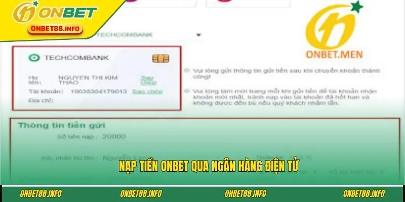 Nạp tiền ONBET qua ngân hàng điện tử